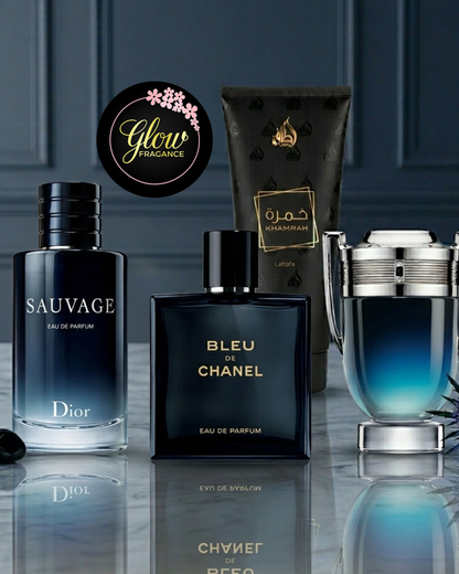 COMBO X3 INVICTUS LEGEND, BLEU, SAUVAGE 100 ML MAS PERFUMERO RECARGABLE